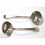 A PAIR OF GEORGIAN PLAIN SILVER SAUCE LADLES Hallmarked Eley and Fearn, London, 1807. (approx