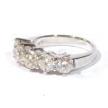 AN IMPRESSIVE 18CT WHITE GOLD RING SET WITH FIVE DIAMONDS (size M). (2.5ct in total) (colour H, S2)