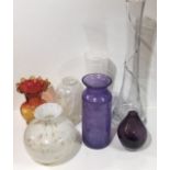 A COLLECTION OF SEVEN 20TH CENTURY ART GLASS VASES Comprising a vase, Orefors tall vase and two with