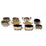 A COLLECTION OF VICTORIAN AND LATER SALTS Including a silver gilt pair with embossed decoration,