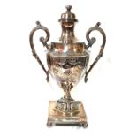 A 19TH CENTURY SHEFFIELD PLATE SAMOVAR Twin handled, square form base marked 'John Nodder,