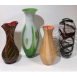 A COLLECTION OF FOUR 20TH CENTURY ART GLASS VASES Including a green Pol Potten vase. (tallest vase