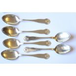 A SET OF SIX ART DECO CONTINENTAL SILVER TABLESPOONS Having shell form decoration, marked 'NM LO