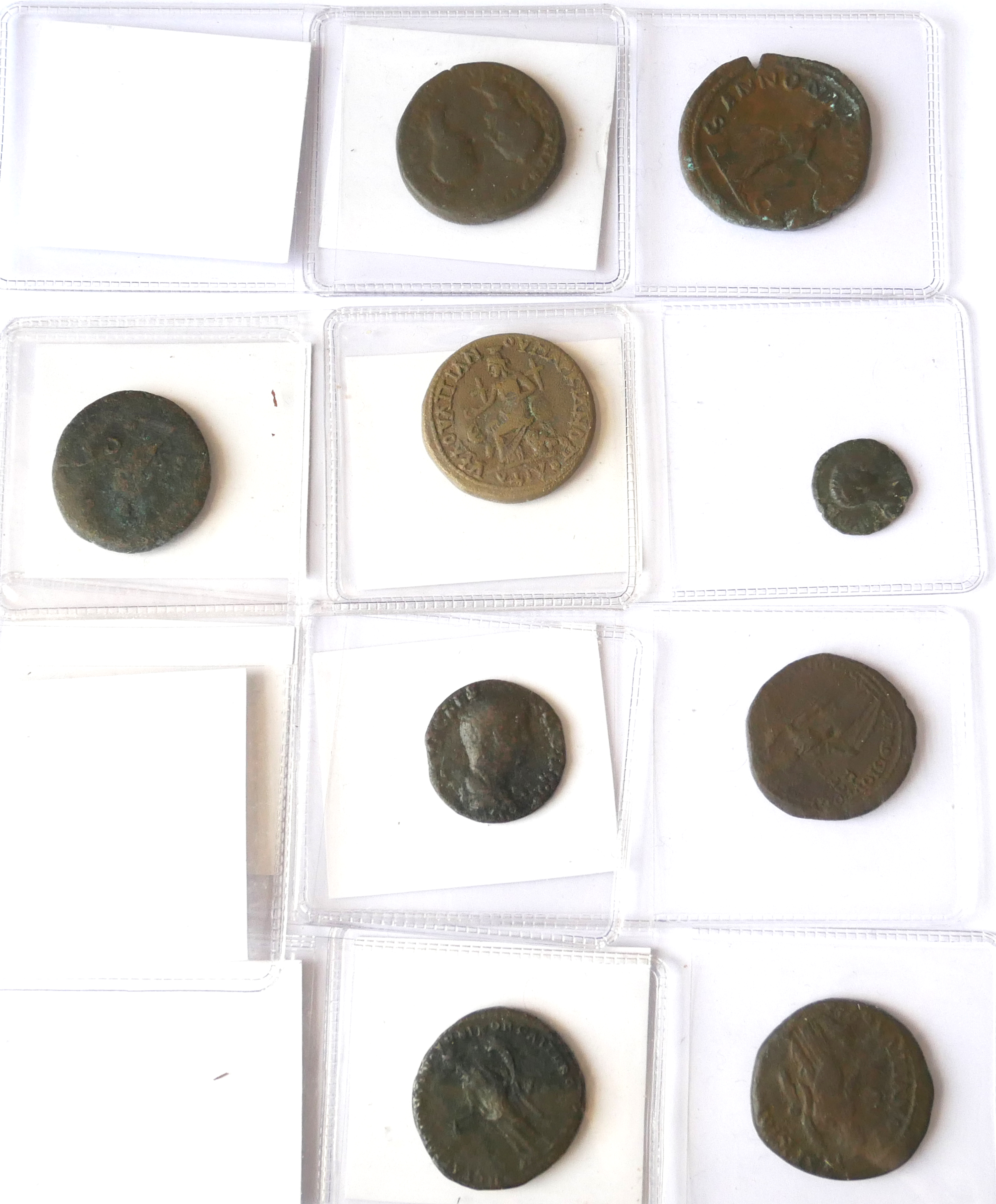 A COLLECTION OF TEN ROMAN BRONZE COINS Caracalla AD 214 AD PM TR P XBIII Aesculapius, Ae28 Nikopolis - Image 2 of 2