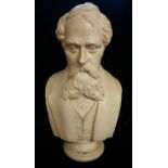 CHARLES DICKENS, 1812 - 1870, A LIFE SIZE PLASTER HEAD AND SHOULDERS BUST With moustache and