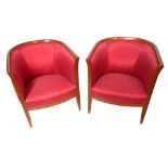 A PAIR OF ART DECO STYLE TUB ARMCHAIRS With beechwood frames, upholstered in a wine silk. (68cm x