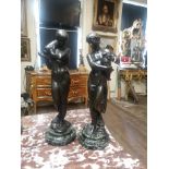HENRI DUMAIGE, 1830 - 1888, FRENCH, A PAIR OF BRONZE STATUES Make and female semiclad water