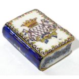 QUIMPER, A 19TH CENTURY FRENCH FAIENCE POTTERY FLASK Hand painted with armorial crest and cockerel