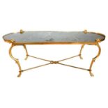 MANNER OF MAISON JANSEN, A GILT ORMOLU AND BRONZE MARBLE TOP COFFEE TABLE With green marble top