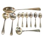 A COLLECTION OF GEORGIAN SILVER FLATWARE Including a pair of sauce ladles, hallmarked London,