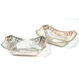 A PAIR OF EARLY 20TH CENTURY GERMAN SILVER RECTANGULAR DISHES With pierced decoration. (approx 20cm)