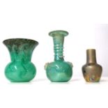 TWO STUDIO ART GLASS VASES Along with a Pilkington style lustre vase. (tallest 16cm)