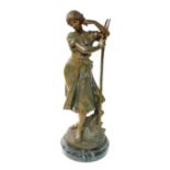TWO LATE 19TH EARLY 20TH CENTURY FRENCH SPELTER STATUES. (largest 40cm)