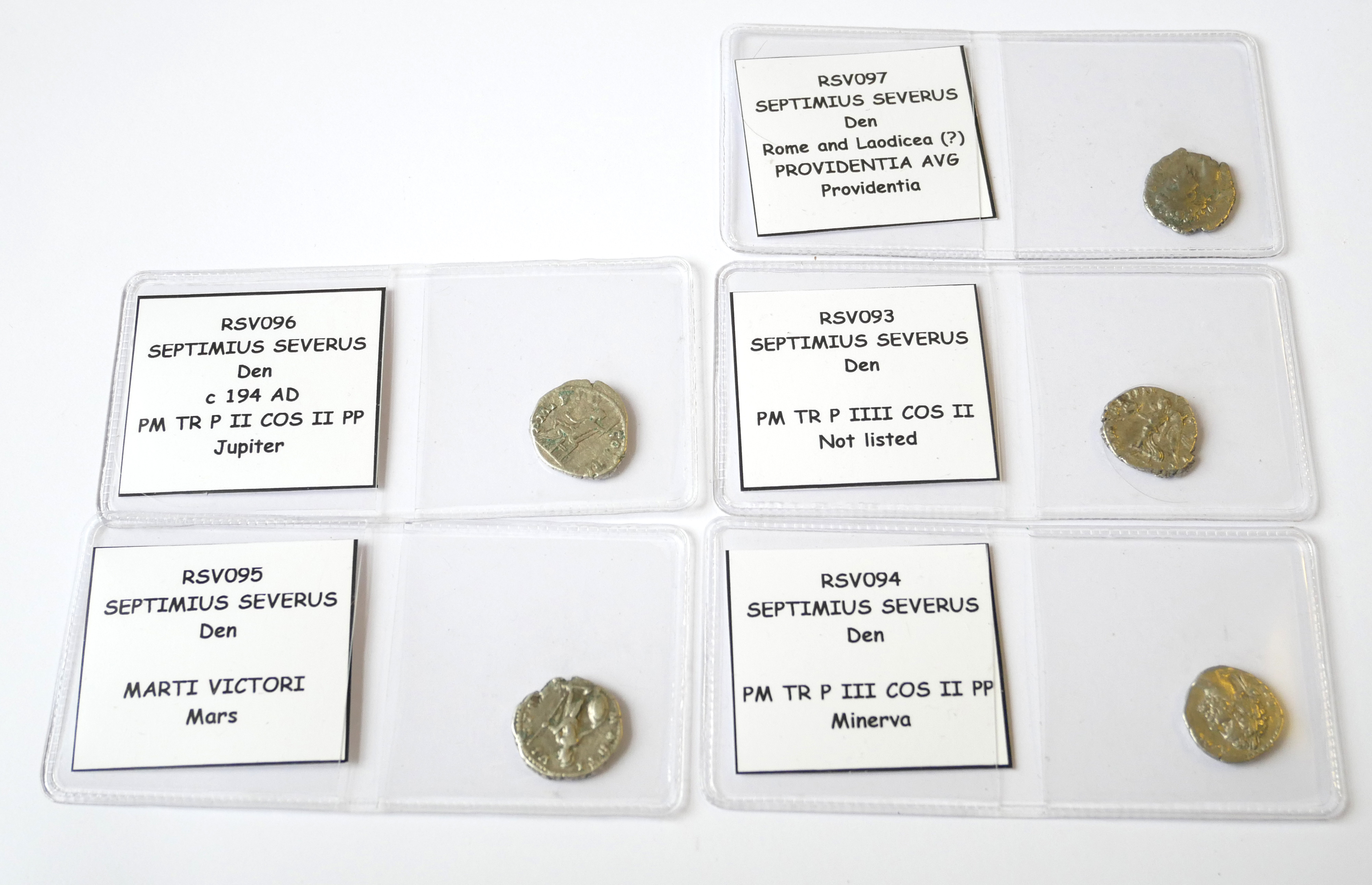 SEPTIMUS SEVERUS, A COLLECTION OF FIVE ROMAN SILVER COINS Rome and Laodicea, Providentia AVG,194