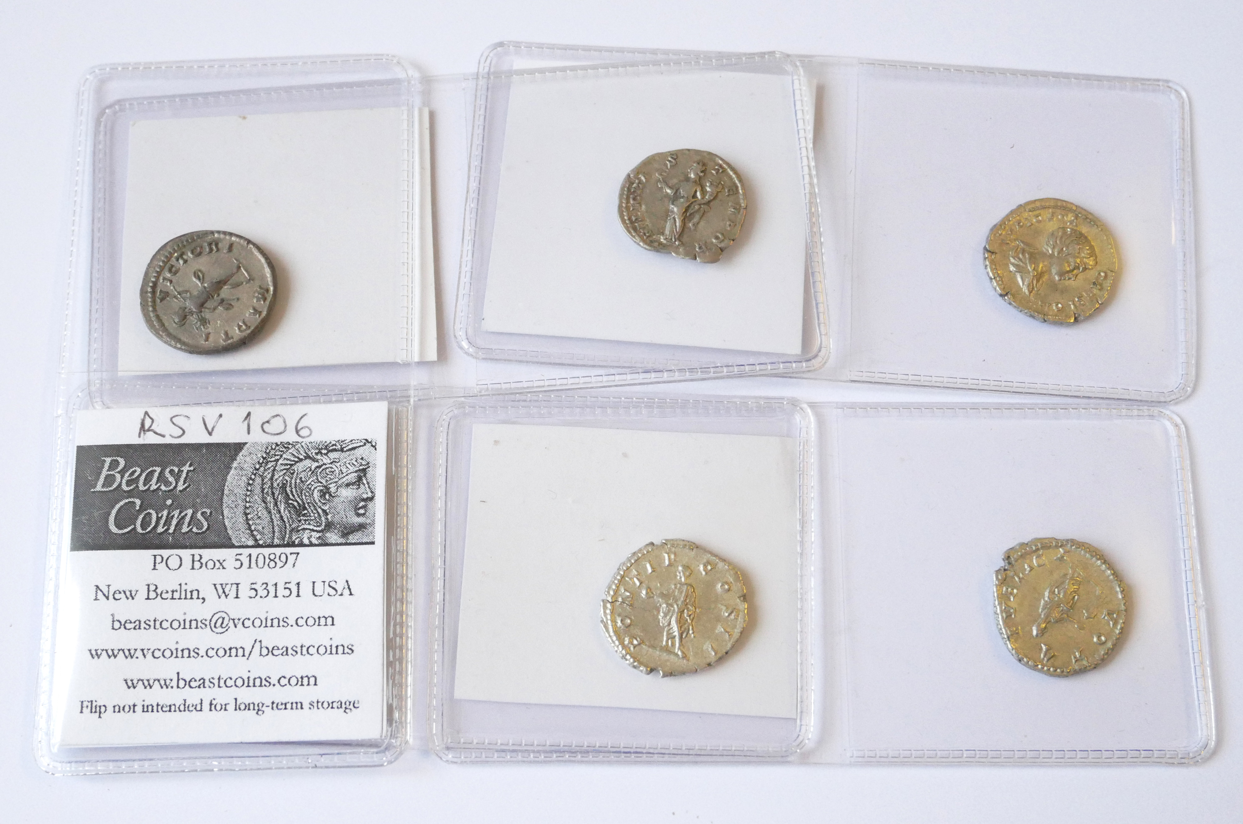 GETA, A COLLECTION OF FIVE ROMAN SILVER COINS Felicitas Tempor, Vota Pvblica Geta as a Priest, - Image 2 of 2