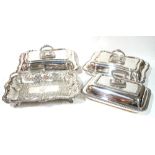 A PAIR OF EARLY 20TH CENTURY ENTREE RECTANGULAR DISHES AND COVERS With lock key handles, together