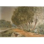 ATTRIBUTED TO HAROLD SUTTON PALMER, 1854 - 1933, 19TH CENTURY WATERCOLOUR Tree lined riverbank. (