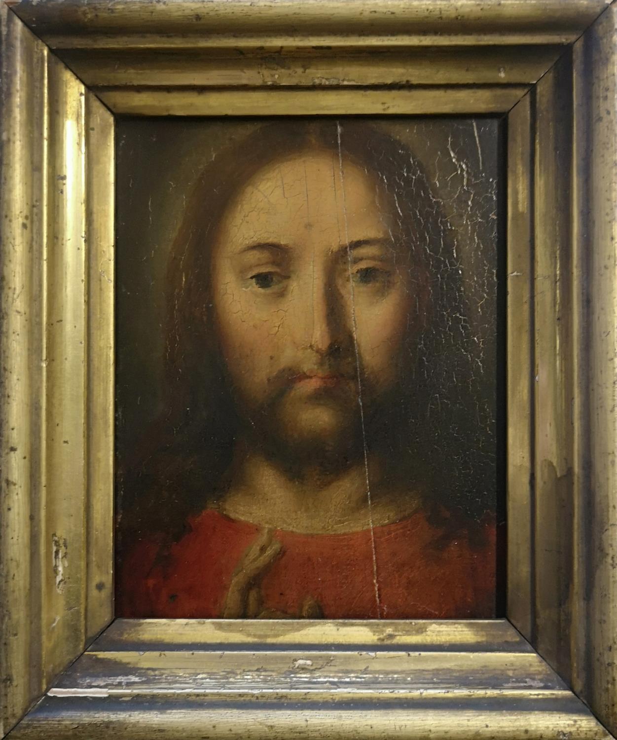 MANNER OF GIOVANNI BELLINI, 18TH CENTURY ITALIAN OIL ON PANEL Head of Christ, giltwood framed. ( - Image 2 of 5