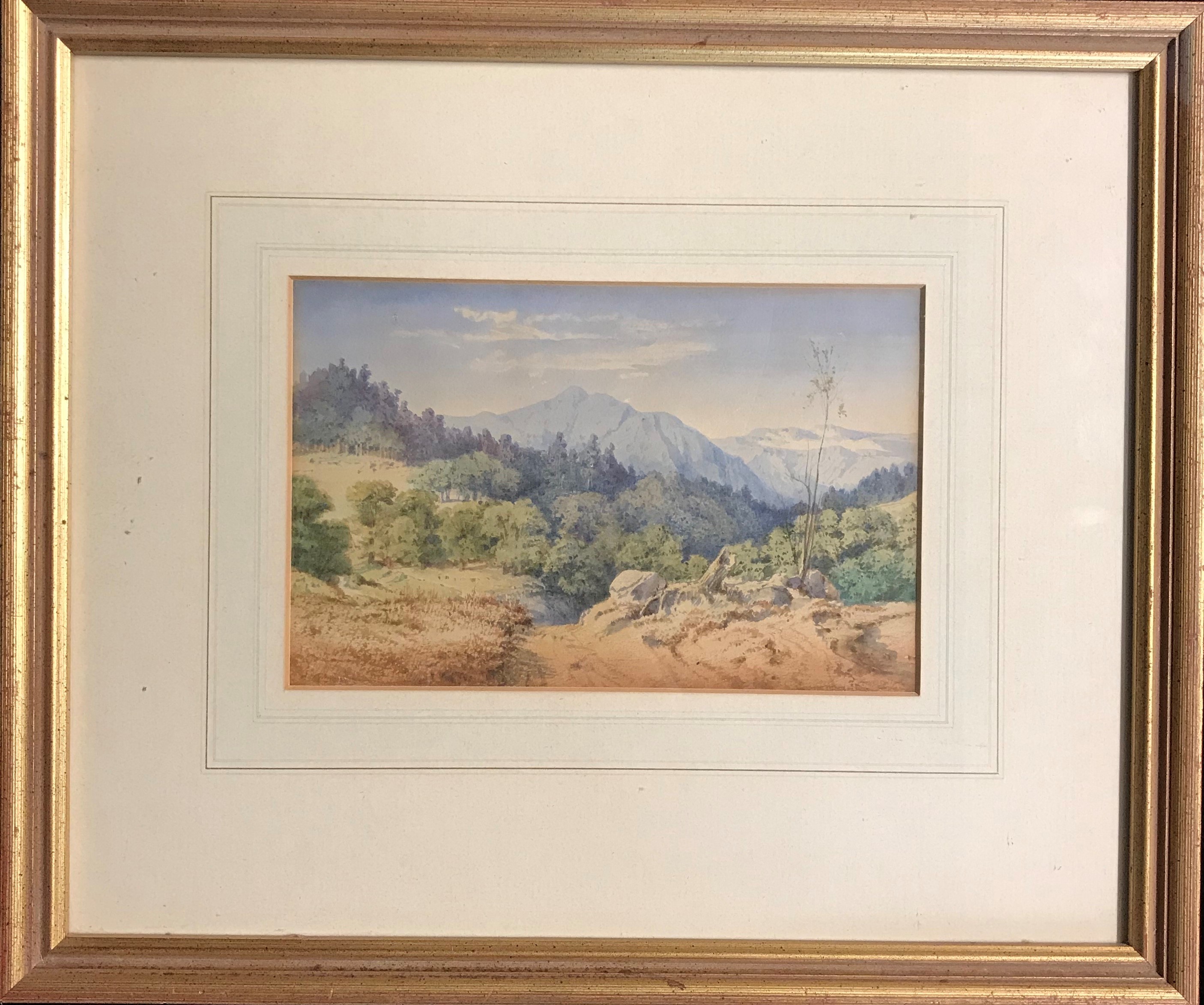 A LATE 19TH/20TH CENTURY WATERCOLOUR Landscape view, The Alps, gilt framed and glazed. (sheet 22cm x - Image 2 of 3