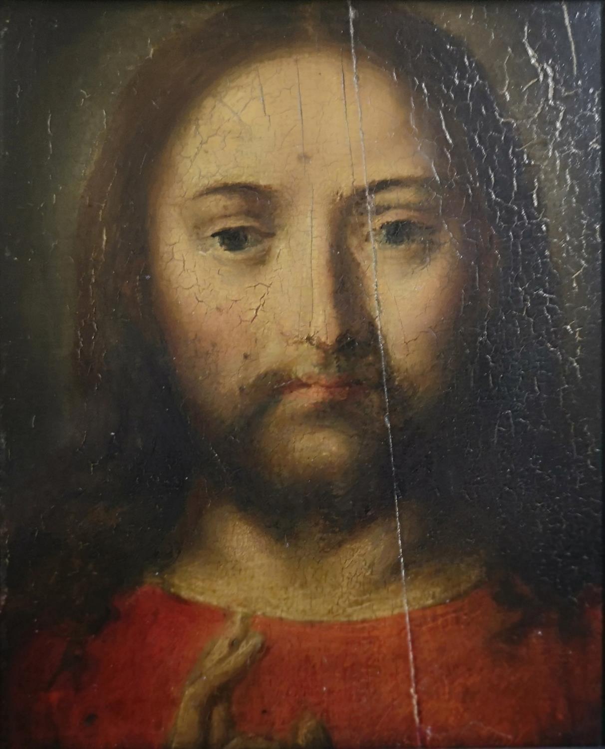 MANNER OF GIOVANNI BELLINI, 18TH CENTURY ITALIAN OIL ON PANEL Head of Christ, giltwood framed. (