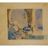 SIR FRANK BRANGWYN, R.A., 1857 - 1956, WATERCOLOUR Mediterranean market scene with figures. (sheet