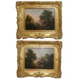 PATRICK NASMYTH, 1787 ? 1831, A PAIR OF OILS ON CANVAS Figures in a wooded river landscape, both