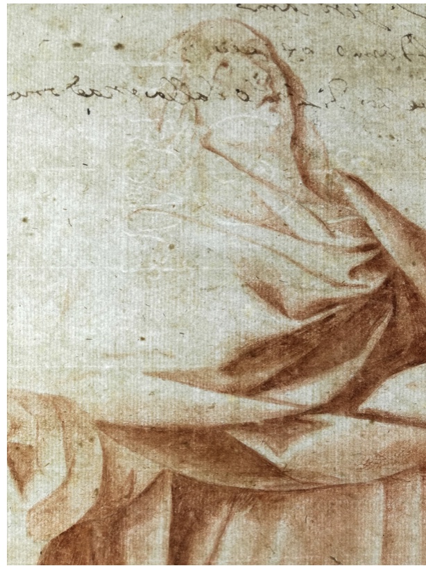 A 17TH CENTURY ITALIAN DRAWING Madonna wearing draped robe kneeling gazing into the heavens with - Image 6 of 7