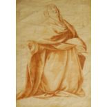 A 17TH CENTURY ITALIAN DRAWING Madonna wearing draped robe kneeling gazing into the heavens with