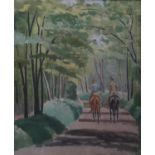 AN EARLY 20TH CENTURY OIL ON CANVAS, LANDSCAPE With horseback figures on a country lane, signed