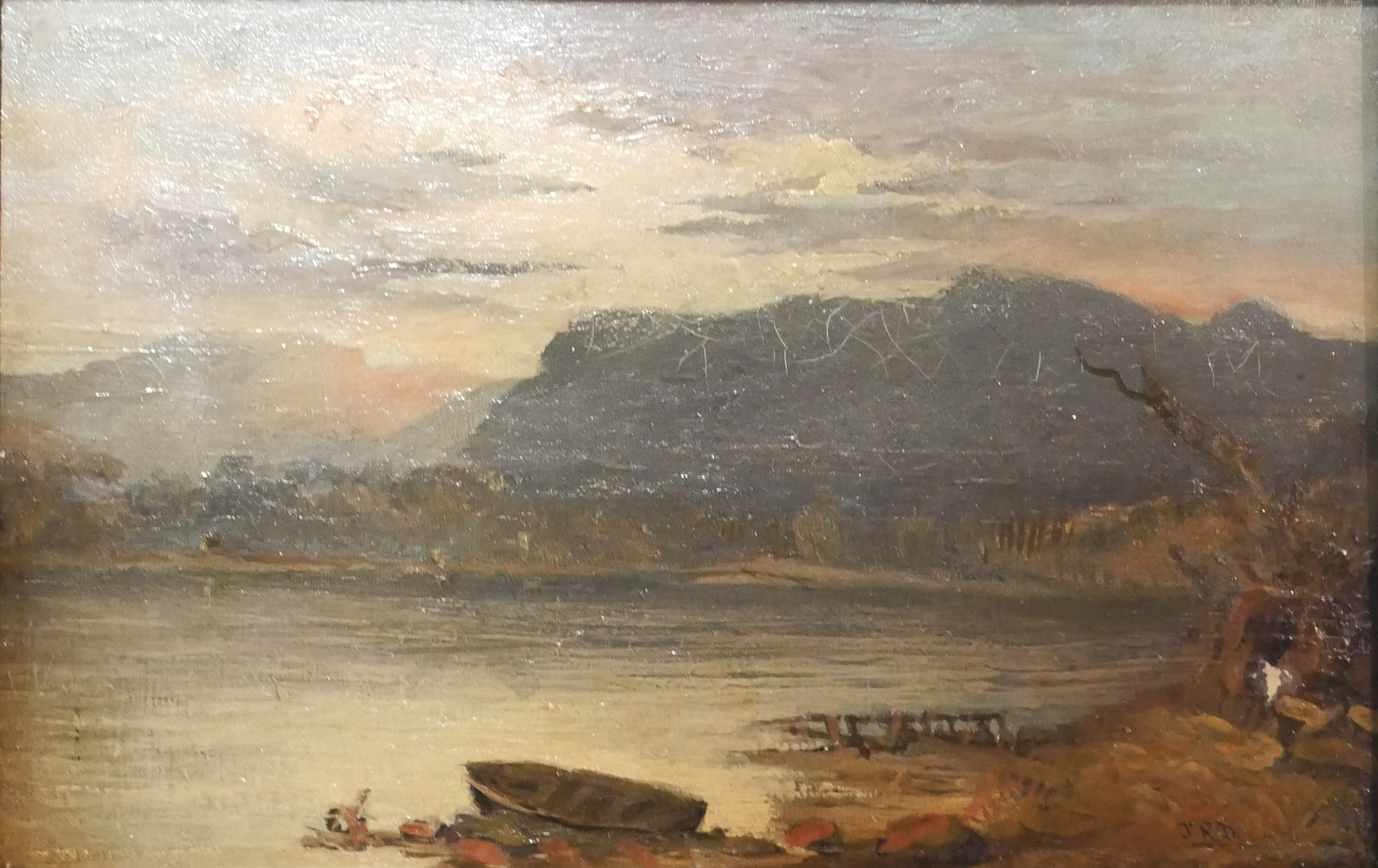 19TH CENTURY OIL ON CANVAS, LANDSCAPE Signed bottom right with monogram 'JRD'. label verso John