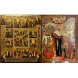 TWO 18TH/19TH CENTURY RUSSIAN ICONS ON PANEL One hand painted with biblical scenes in gilt