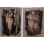 EDGAR SAILLEN, B. 1969, GOUACHE Untitled, pair female figures, framed as one and glazed. (52cm x