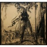 SIR FRANK BRANGWYN, R.A., 1857 - 1956, LARGE BLACK INDIA INK CHARCOAL AND PENCIL DRAWING Titled 'Man