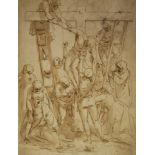 16TH/17TH CENTURY CONTINENTAL PEN, INK AND WASH DRAWING Sketch 'The Descent from the Cross' with