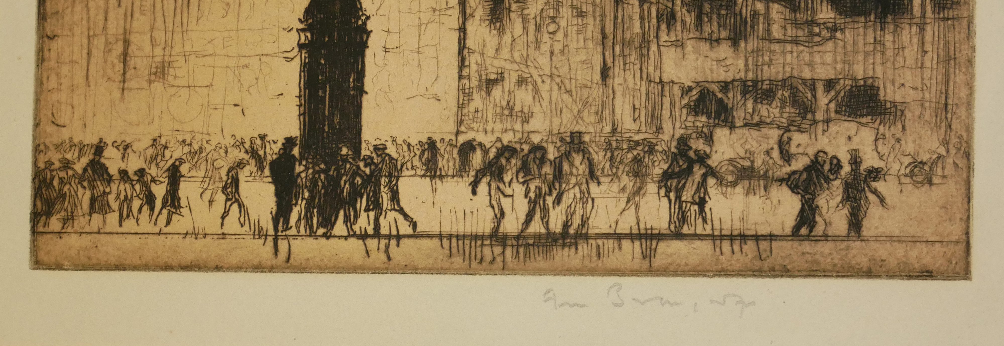 SIR FRANK BRANGWYN, R.A., 1857 - 1956, ETCHING French street scene, with figures buildings and - Image 2 of 2