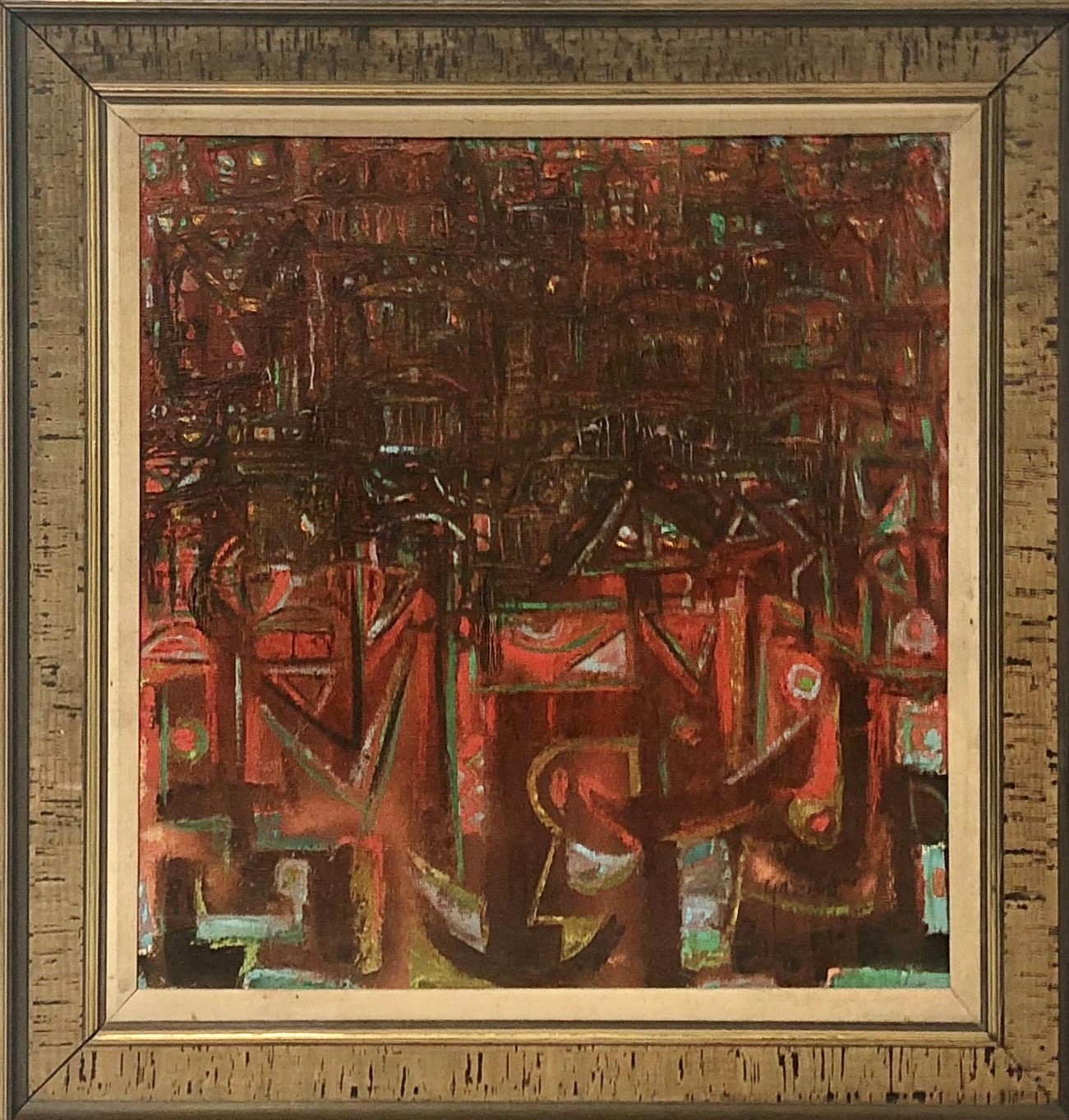 GAZBIA SIRRY, EGYPTIAN, B. 1925, OIL ON BOARD Colourful abstract, signed and framed. (59cm x 63cm, - Image 3 of 4