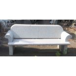 A 20TH CENTURY LIGHT GREY POLISHED GRANITE GRANITE BENCH With scroll ends. (185cm x 76cm x 78cm)