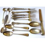 A COLLECTION OF GEORGIAN SILVER AND LATER FLATWARE Including two teaspoons, a small Scottish