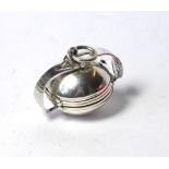 A SILVER NOVELTY BALL PHOTOGRAPH LOCKET WATCH FOB Opening to reveal three compartments. (approx 2cm)