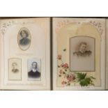 A VICTORIAN LEATHER BOUND PHOTOGRAPH ALBUM Pictorial pages containing Cart de Visite photographs,