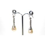 A PAIR OF ROSE CUT PEARL DROP EARRINGS. (4cm) weight approx 7.7gm.