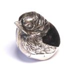 SAMPSON MORDEN, AN EDWARDIAN SILVER NOVELTY PIN CUSHION Young chick with velvet insert, hallmarked