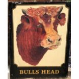 THE BULLS HEAD, A BYEGONE DOUBLE SIDED METAL PUB SIGN. (119cm x 87cm)