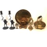 A COLLECTION OF 19TH CENTURY AND LATER BRONZE AND BRASS ITEMS Comprising a gilt figural stand with
