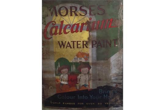 A VERY RARE AND ORIGINAL 'MORSES CALCARIUM WATER PAINT' ENAMELLED ADVERTISING SIGN Possibly the