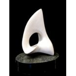 ANTOINE PONCET, B. 1928, A SWISS WHITE MARBLE SCULPTURE Titled 'Lumineuse 1977', on oval green