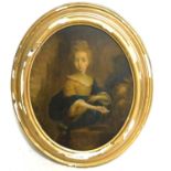 ATTRIBUTED TO CONSTANTINE NETSCHER, 1668 - 1723, DUTCH, OVAL OIL ON PANEL Portrait of Anna Taay,