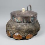 A LATE 19TH CENTURY TAXIDERMY ELEPHANT FOOT ICE BUCKET. (h 20cm x w 27cm x d 23cm)