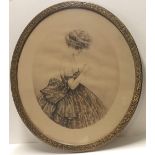 AN EARLY 20TH CENTURY OVAL SEPIA PRINT Portrait of a young lady, signed, framed and glazed. (52cm