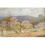 CHARLES L. SAMSON, EARLY 20TH CENTURY FINE WATERCOLOUR Titled 'Picnic at Lilac Time', bearing
